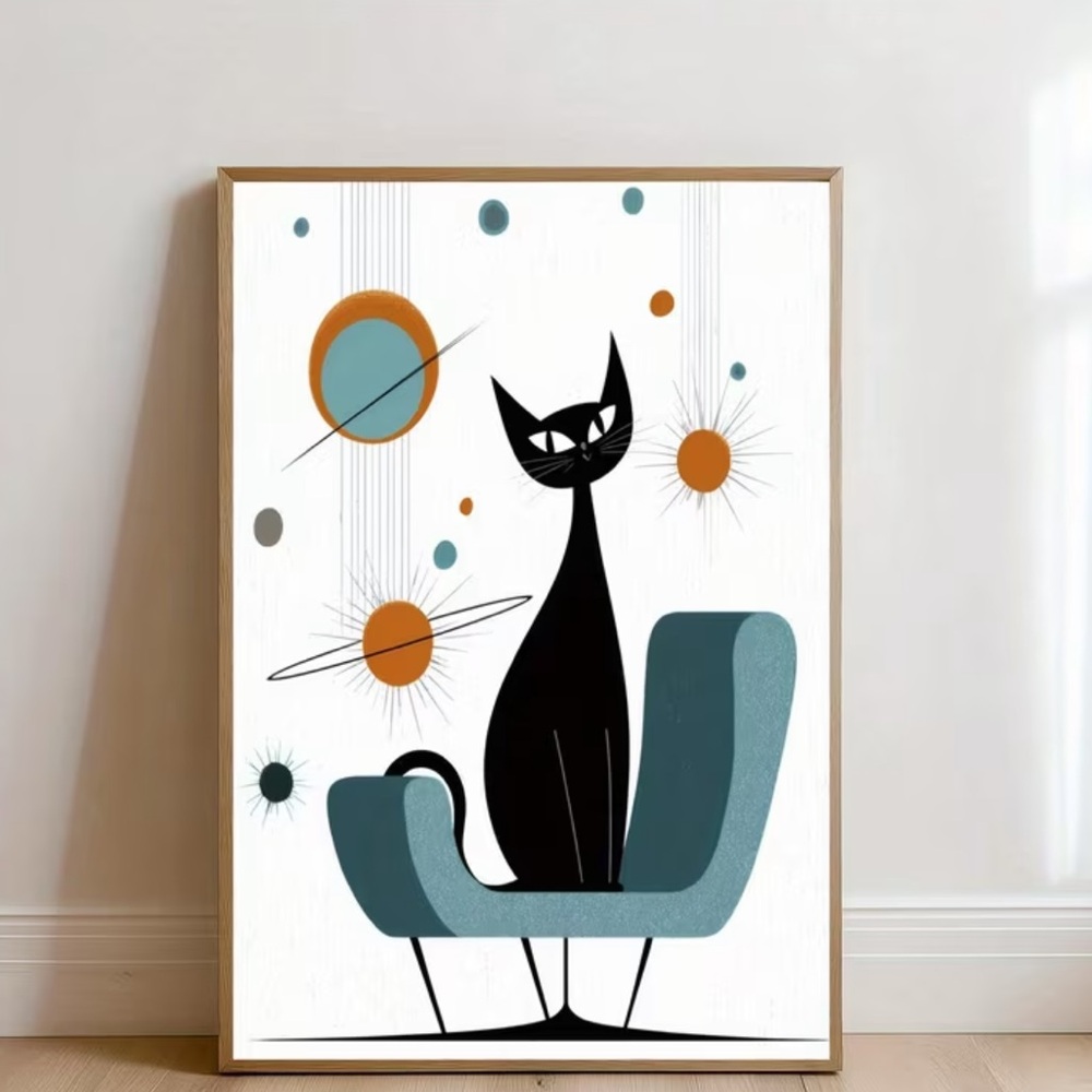 Mid-Century Modern Cat Art Print